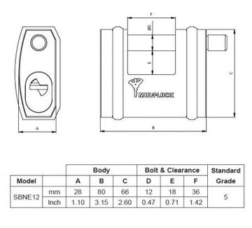 Mul-T-Lock NE12SB NE Series Sliding Bolt Padlock 1/2" Bolt